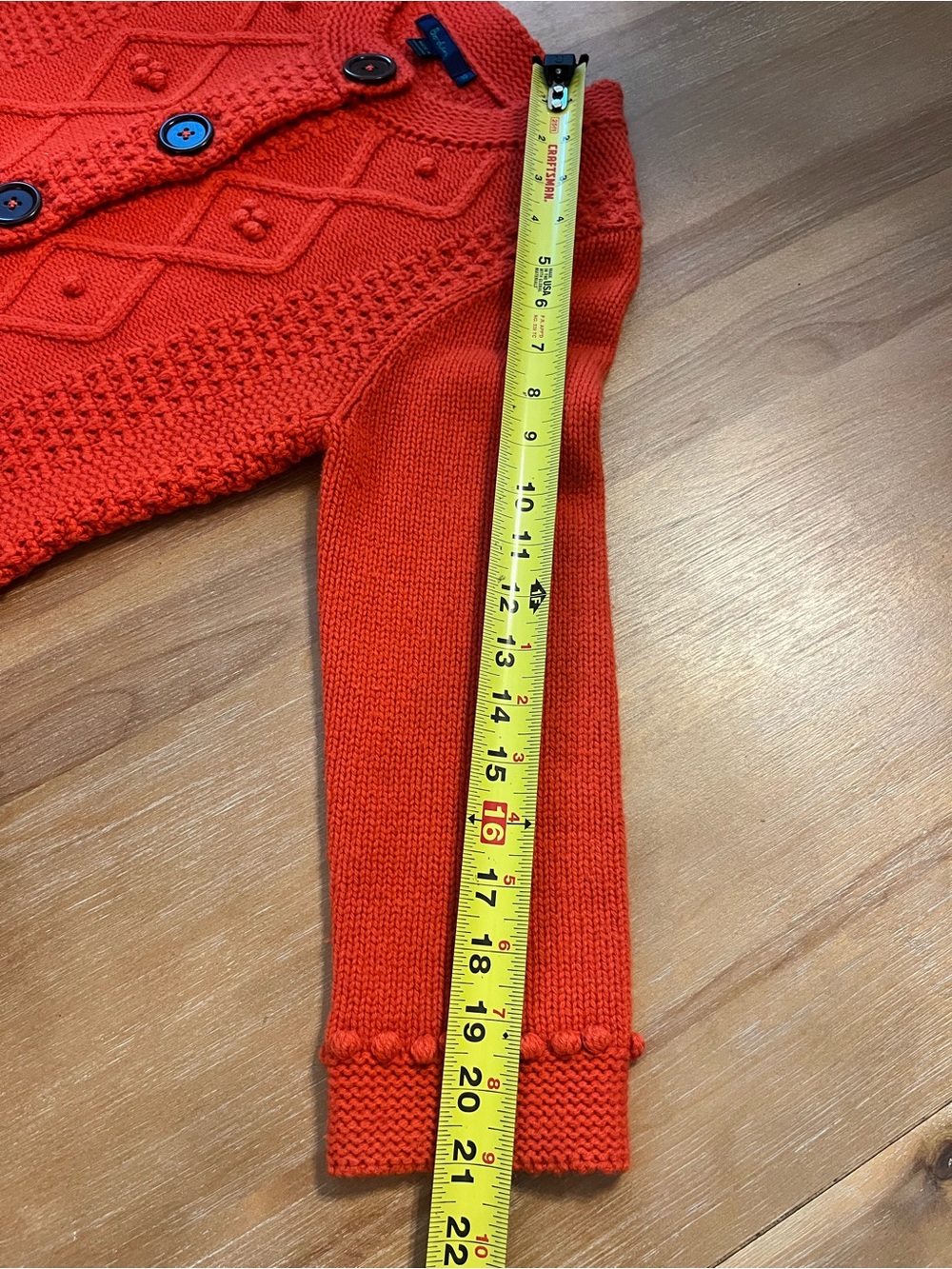 Boden 100% Wool Orange Cable Knit Pom Pom Cardigan - Size 10 - Picture 9 of 9